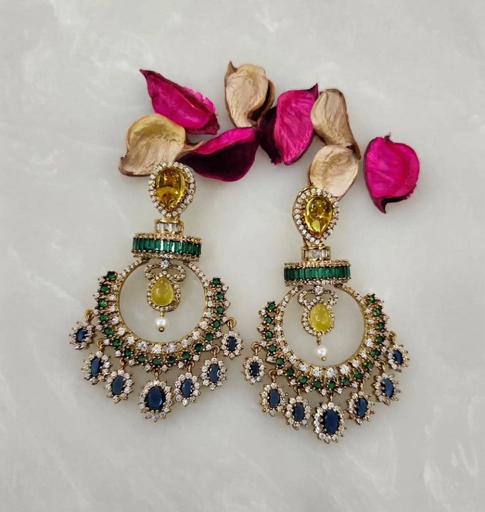 Shiva green and red designer chandelier earrings