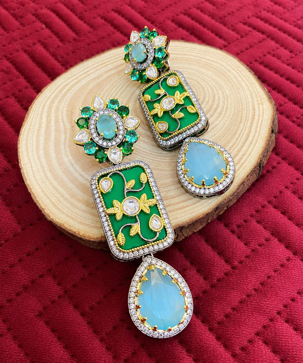 Shiva Blue Green Artistic Stone Earrings