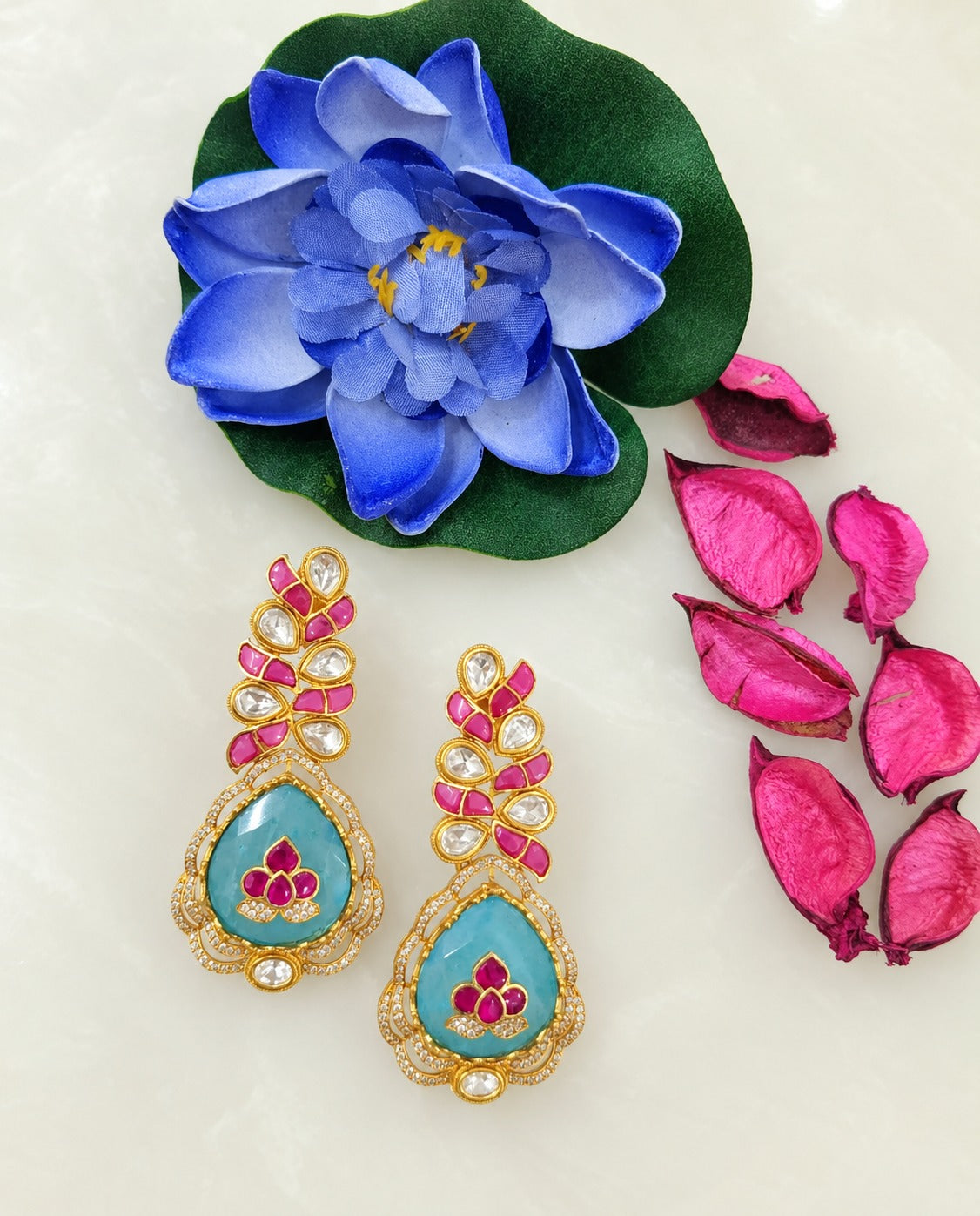 Shiva Color Stone Teardrop Earrings