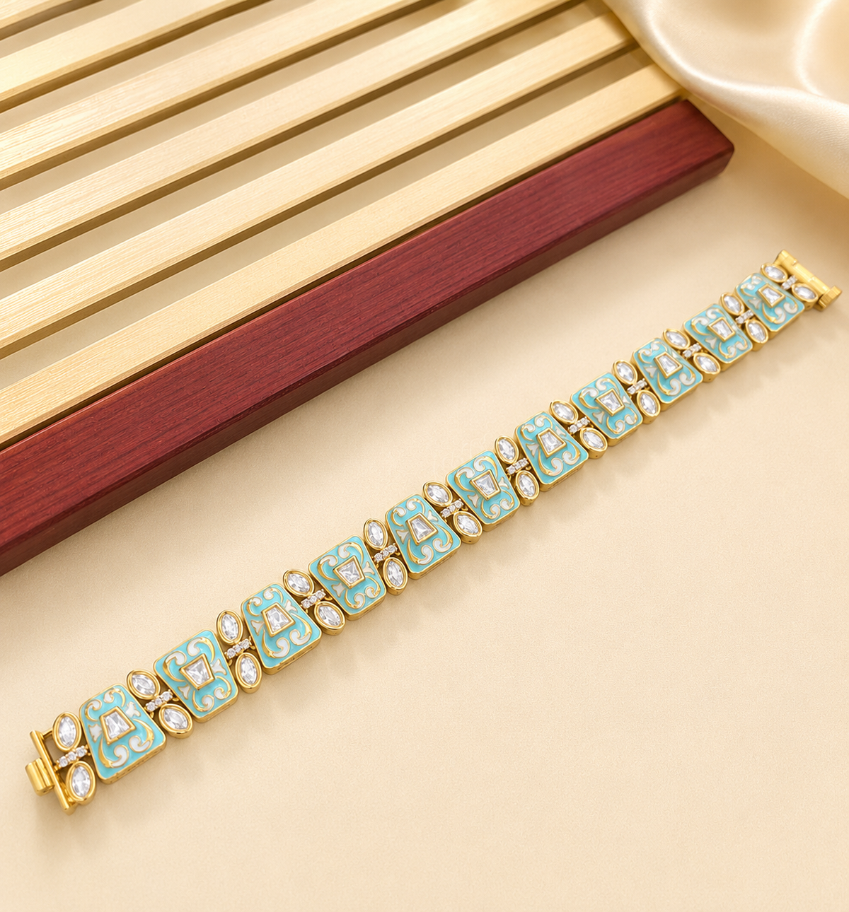 Premium Enamel Kundan Bracelet - Sky Blue