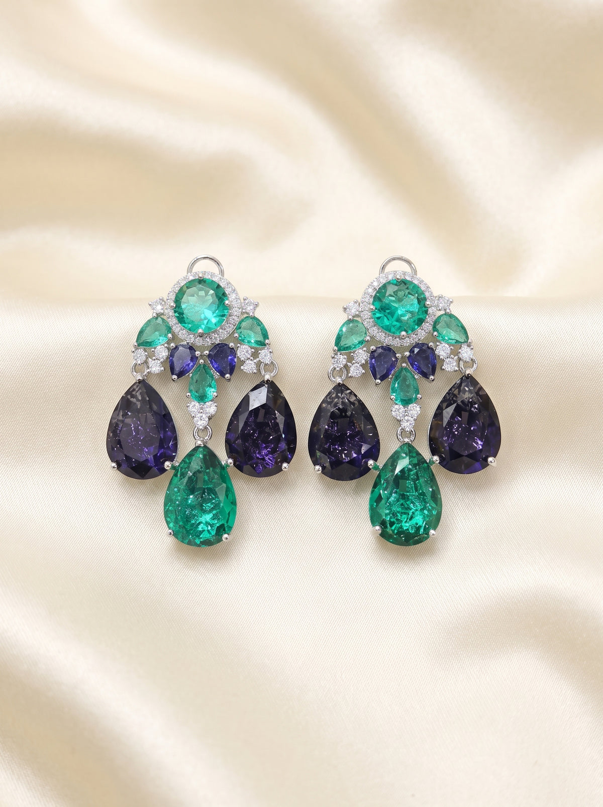 Crystal Drop Earrings - Teal-Violet