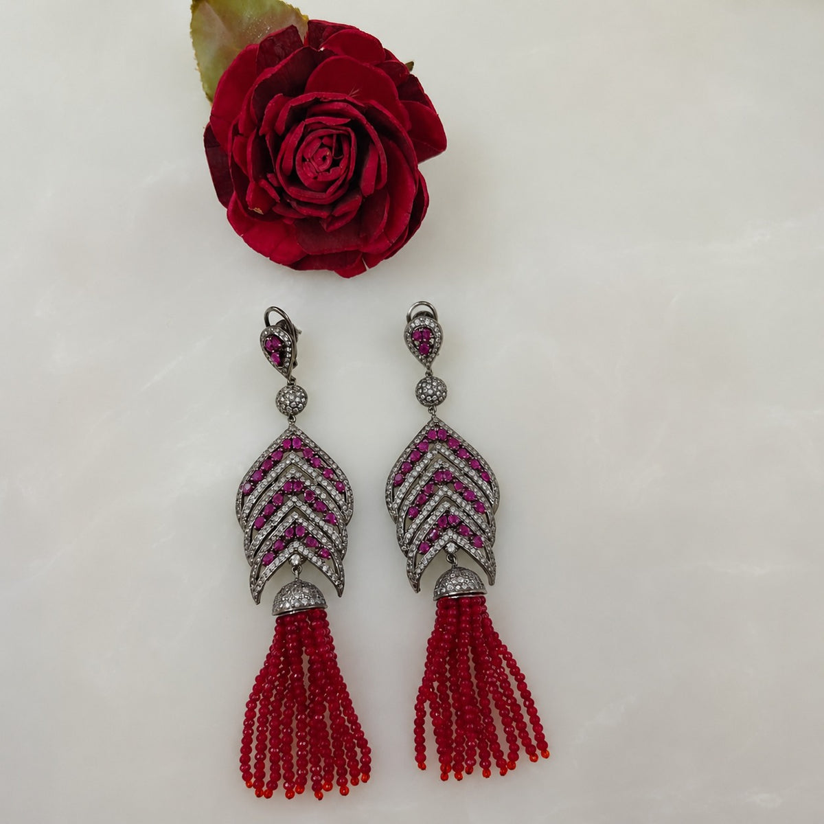 Shiva Leaf Tassel Earrings