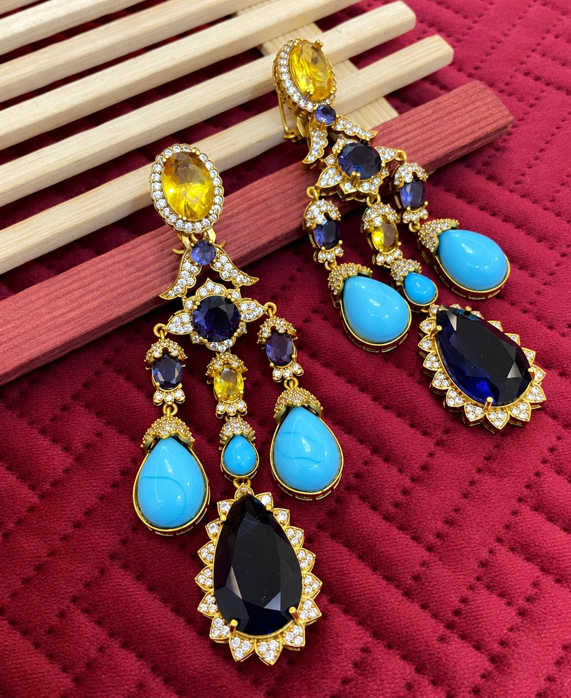 Shiva Blue Black Statement Earrings
