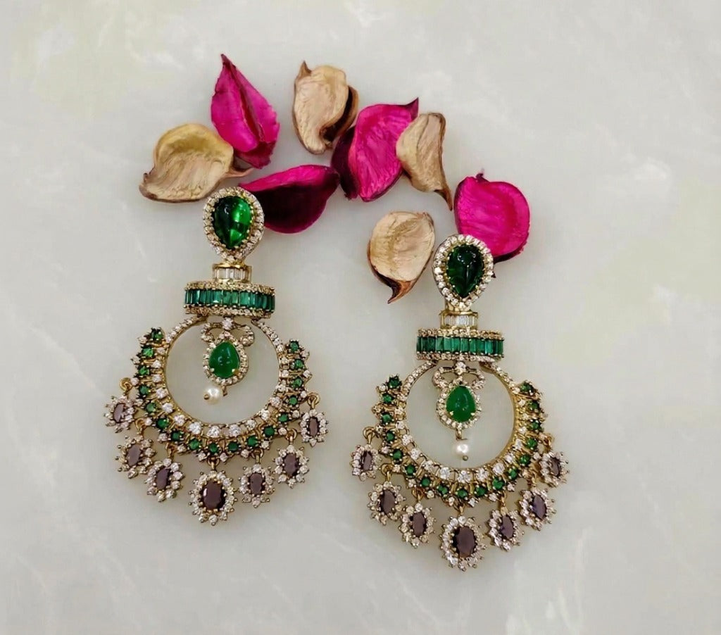 Shiva green and red designer chandelier earrings