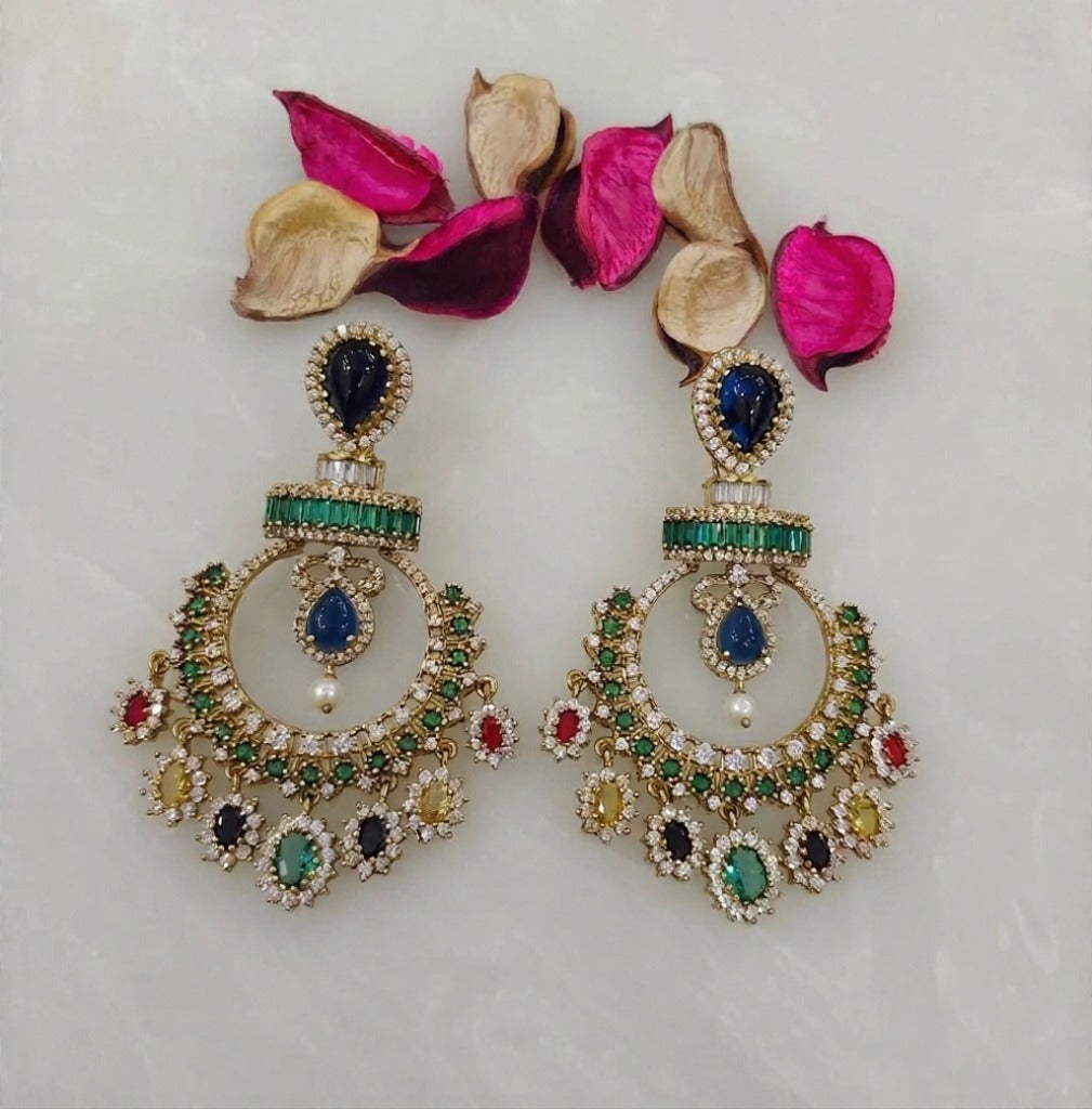Shiva green and red designer chandelier earrings