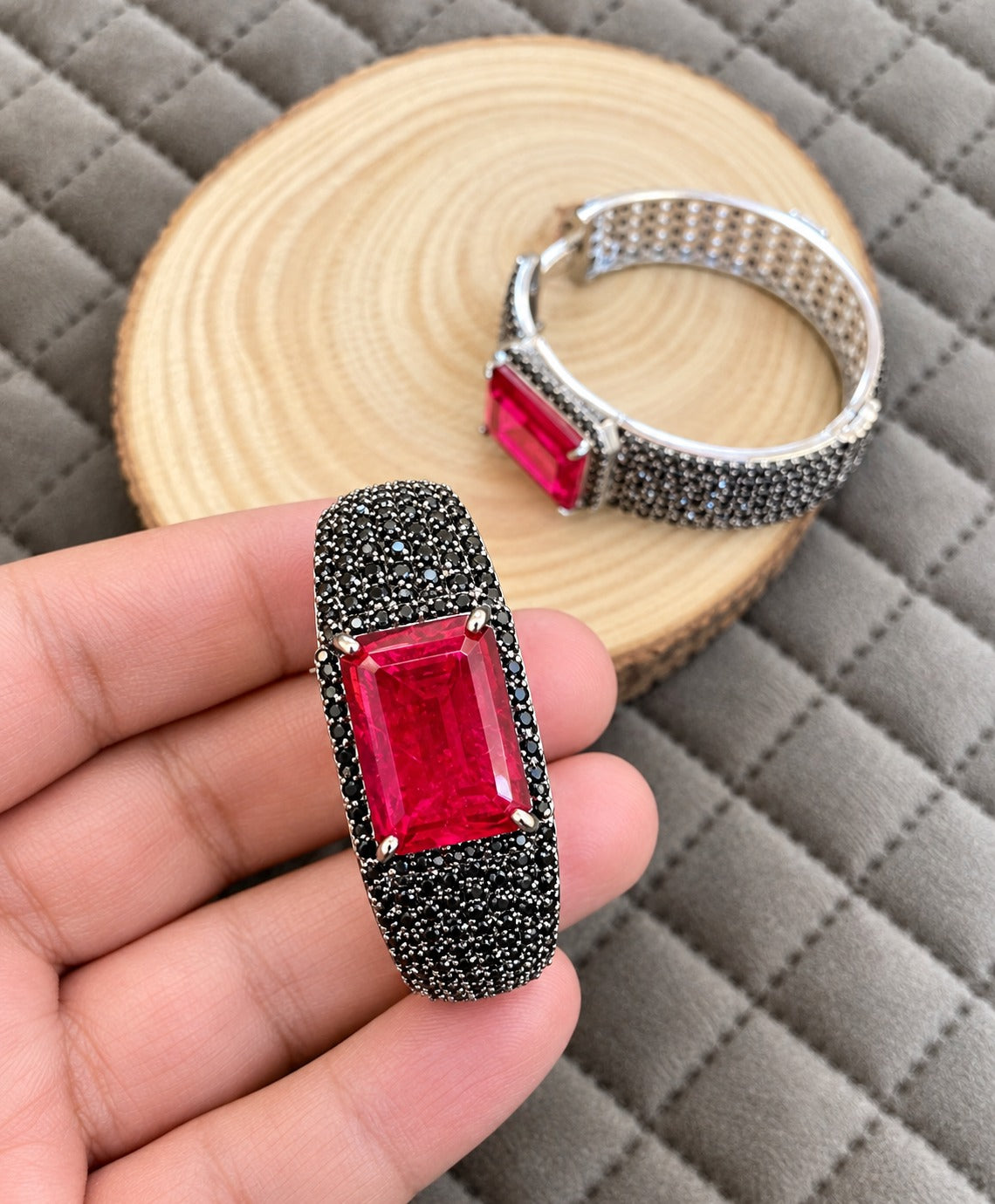 Shiva Pink Stone Cuff Bangle