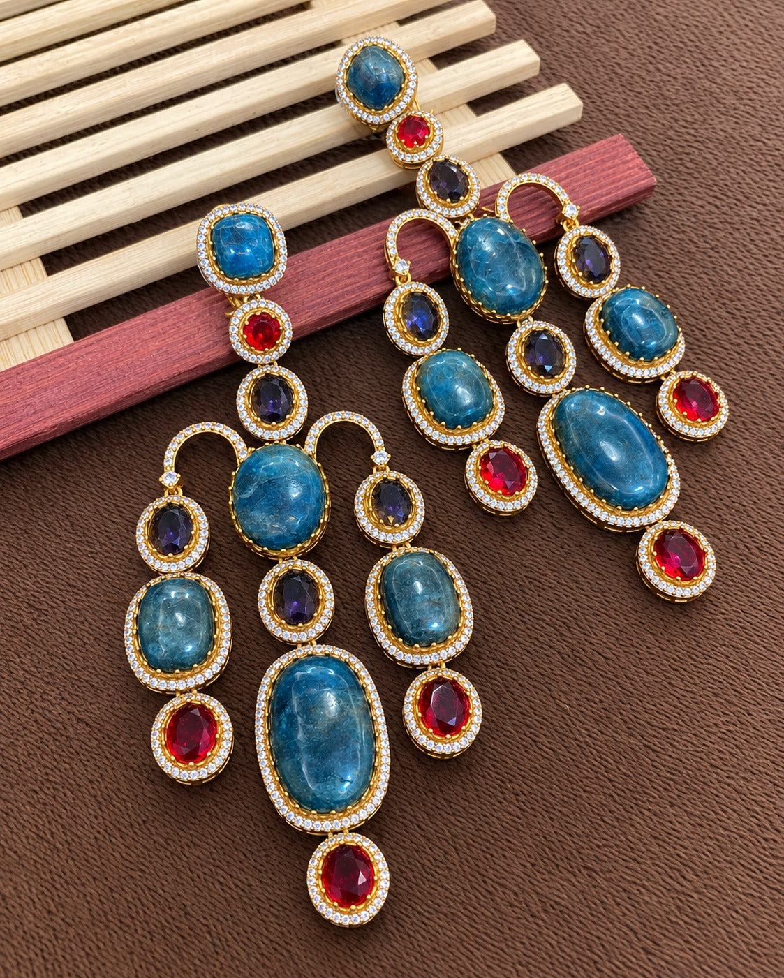 Shiva Blue Stone Statement Earrings