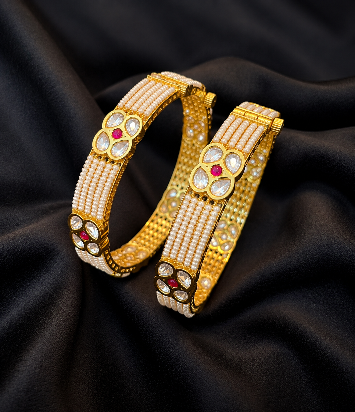 Pearl Floral Polki Kundan Bangle