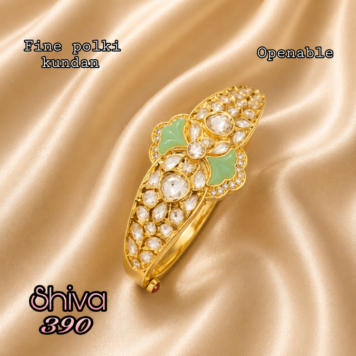 Fine Polki Kundan Openable Bangle - Mint
