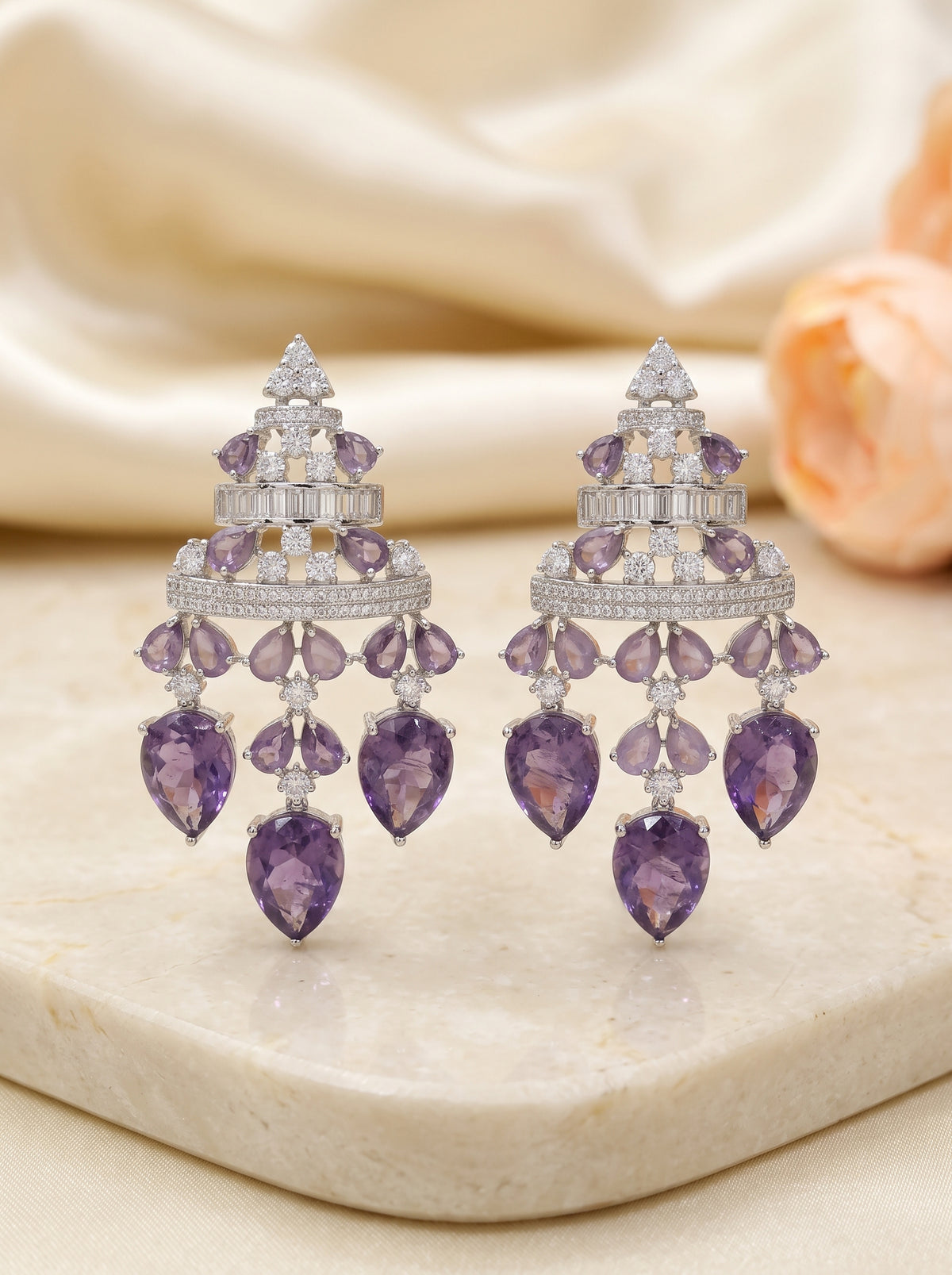 Crystal Statement Earrings - Lavender