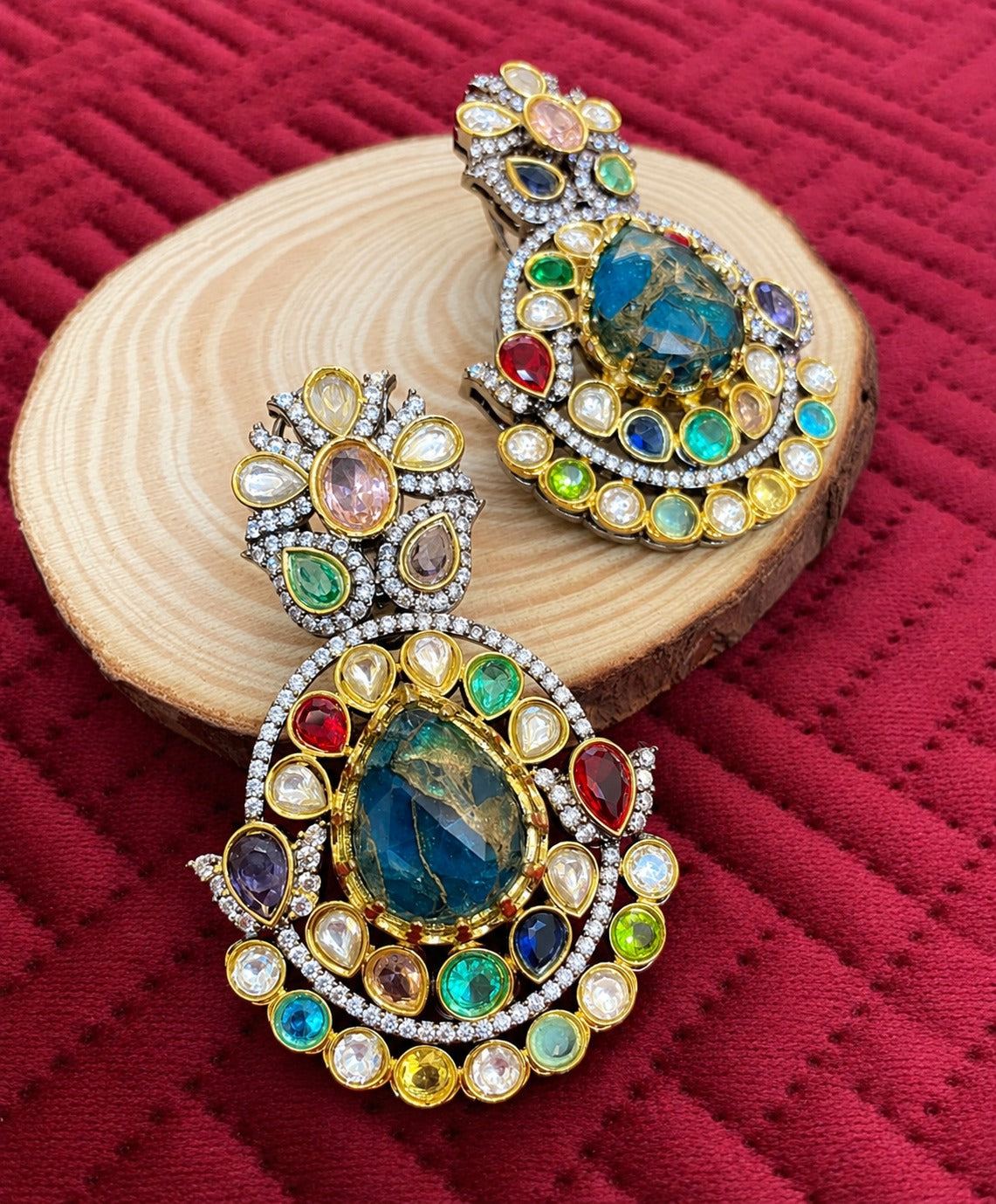 Shiva Blue Green Artistic Stone Earrings
